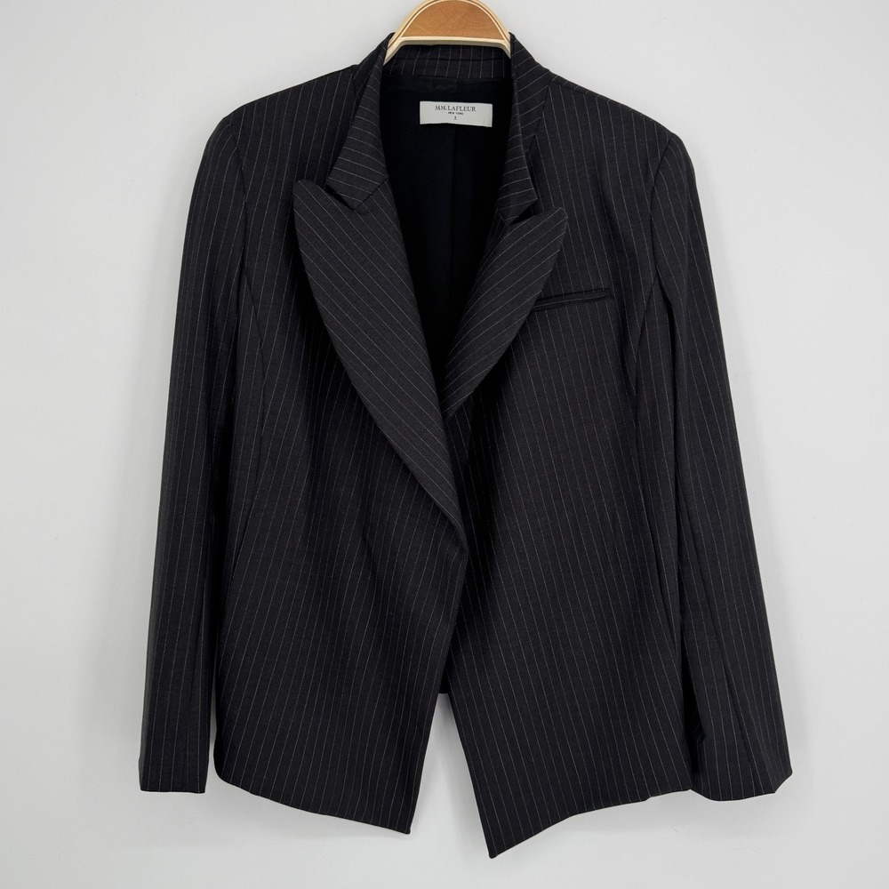 MM.LaFleur Pinstripe Skirt Suit Set 8 Charcoal Grey Wool Career Workwear Office - Picture 6 of 14